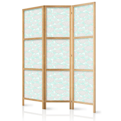 Japanischer Paravent - Minimalist Fish - Fish from Gray Dots on the Crystal Clear Water Surface in Mint Green Artgeist