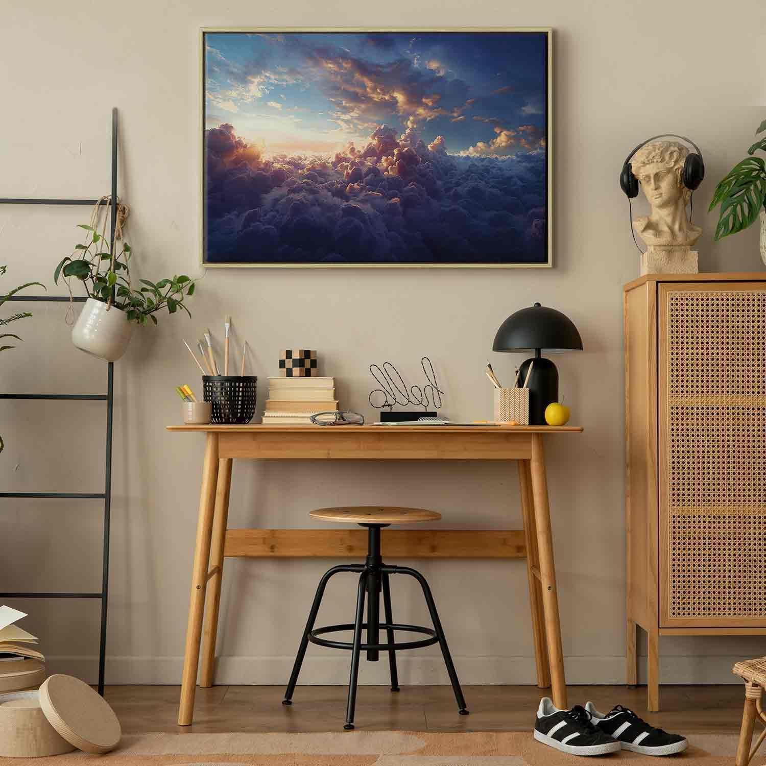 Leinwandbild - The Sun in Hiding: The Golden Face of the Sky Over a Cloudy Sea Artgeist