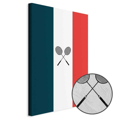 Leinwandbild - Black Badminton Rackets Against the Backdrop of the French Flag