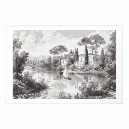 Poster - Black-and-White Vintage Landscape with a Pond