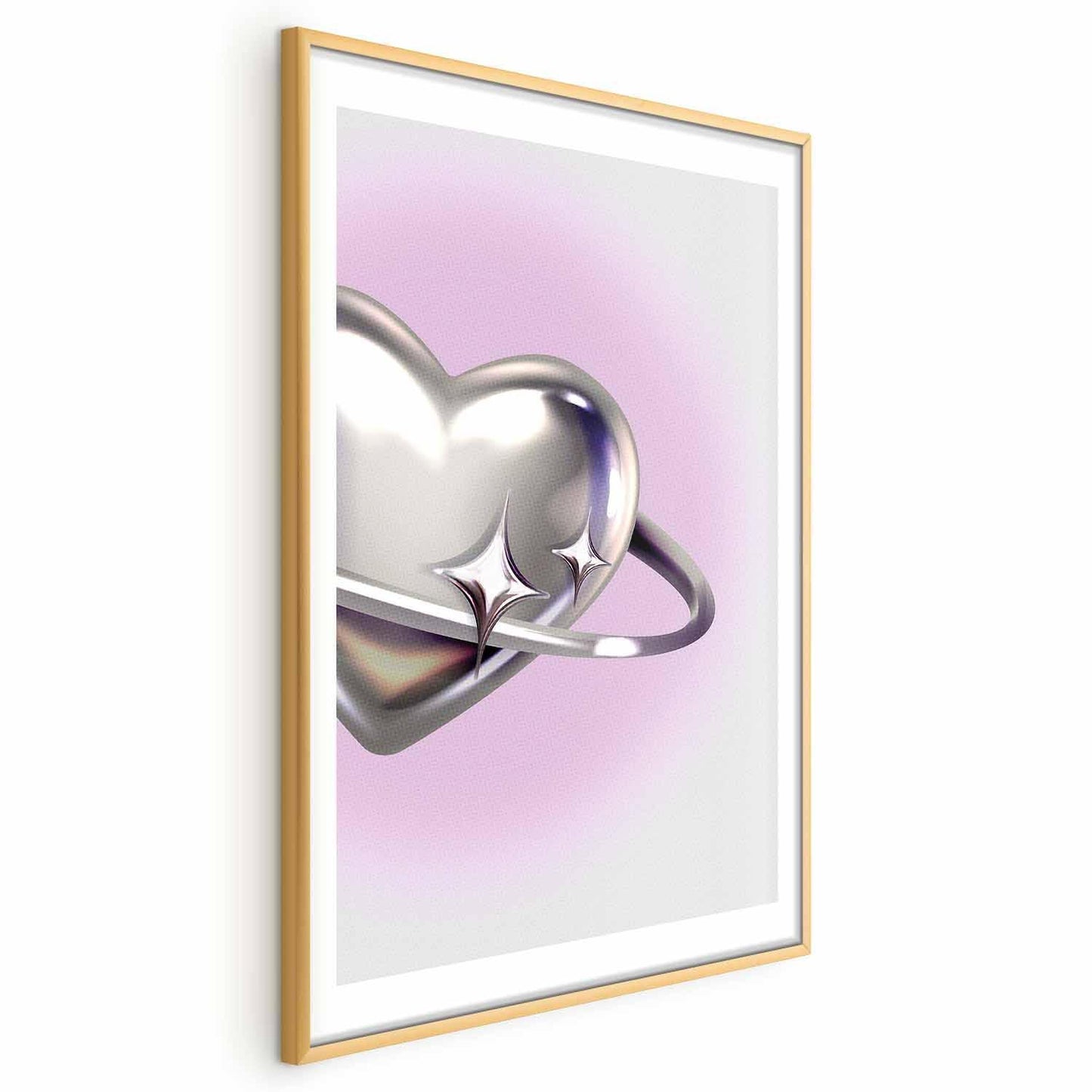 Poster - Cosmic Heart - silver heart with a ring on a purple background