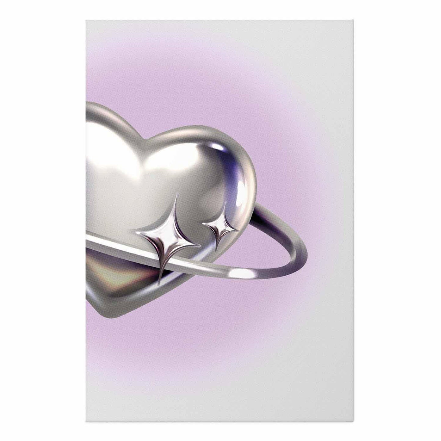 Poster - Cosmic Heart - silver heart with a ring on a purple background