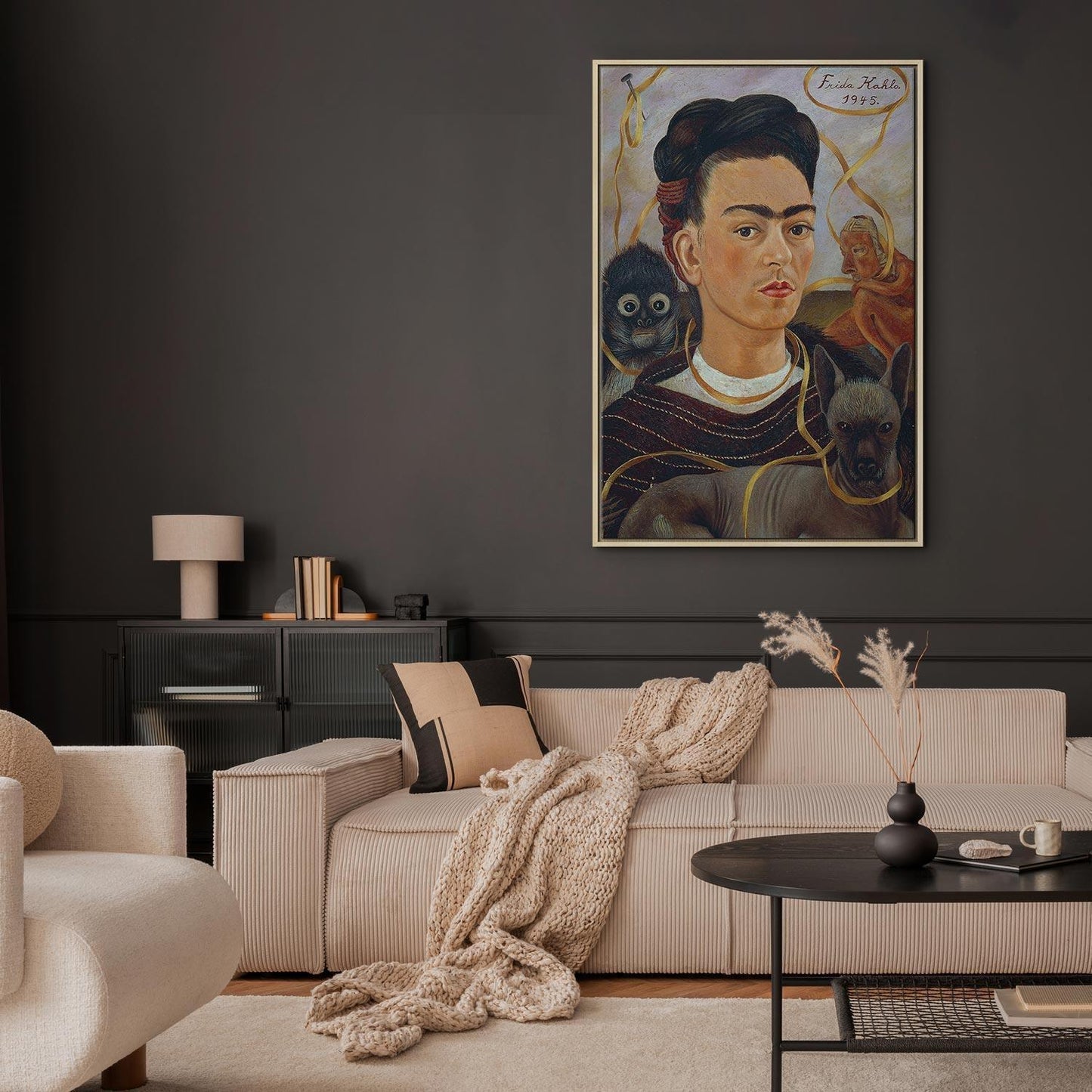 Leinwandbild - Frida Kahlo – Self-Portrait with Changuito