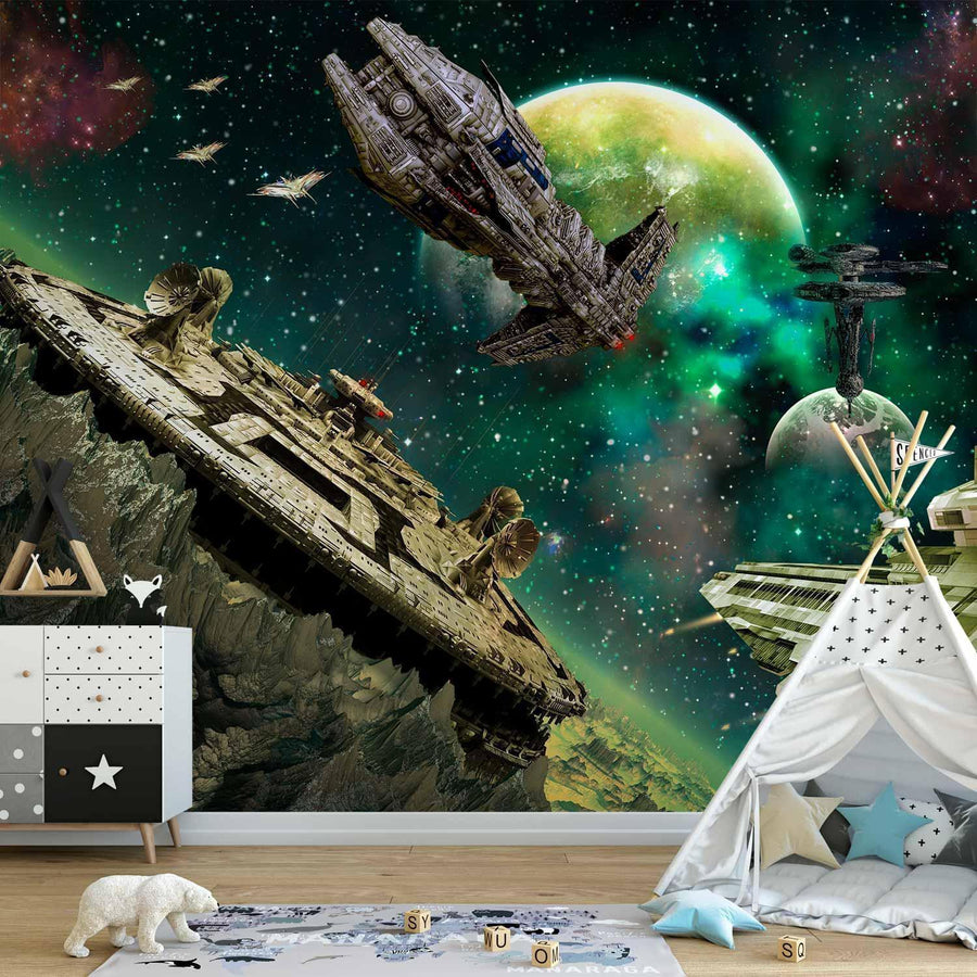 Space Fleet – Fototapete mit galaktischem Abenteuerdesign

