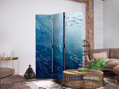 Paravent - Schools of Fish - Luminous Clusters of Fish in Blue Hues Amidst the Sea Depths Artgeist