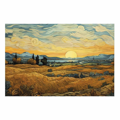 Poster - Impressionistic fields - painted golden landscape with fields of grain