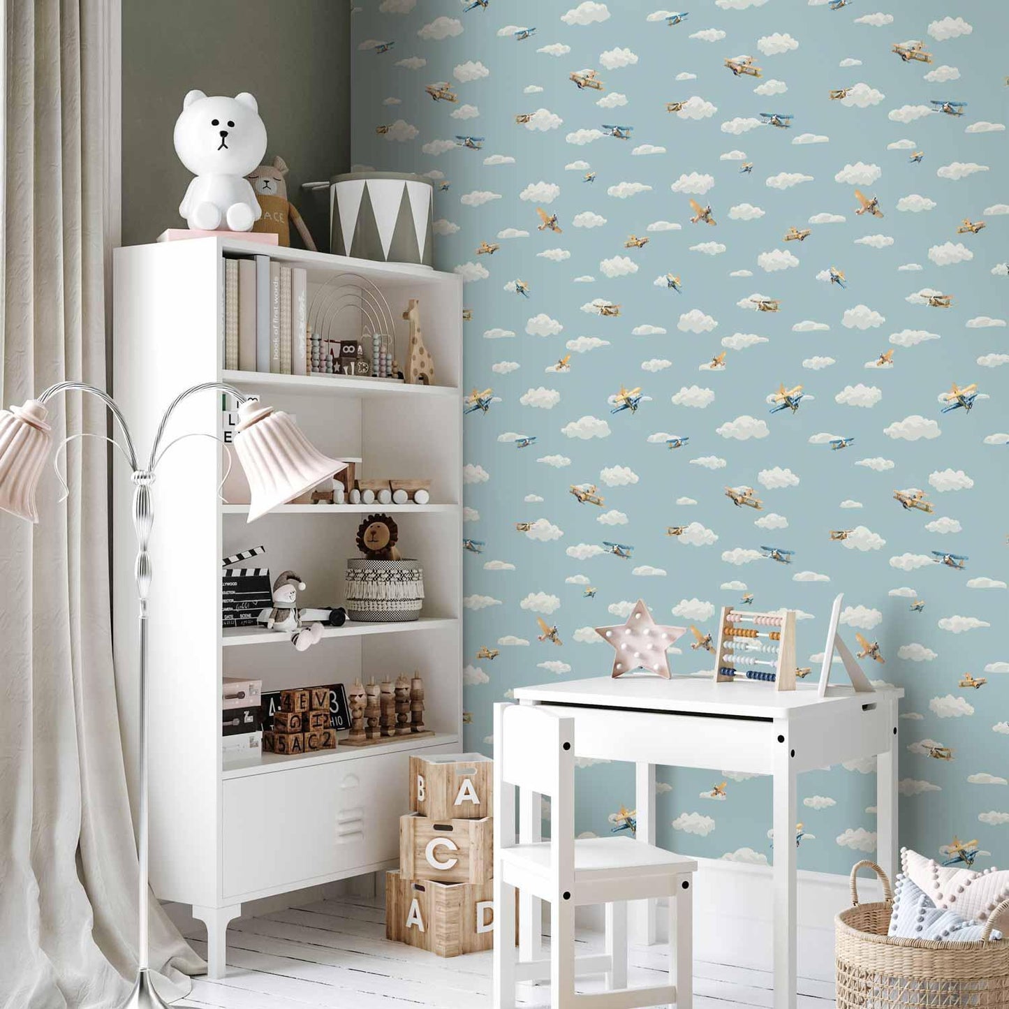 Tapete - Illustration - Yellow-blue airplanes against a blue sky