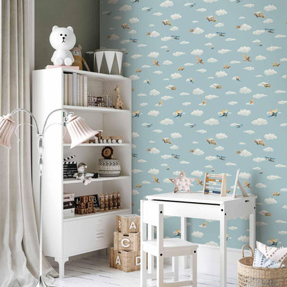 Tapete - Illustration - Yellow-blue airplanes against a blue sky