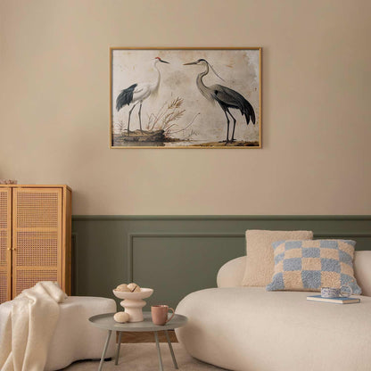 Poster - Birds from an Old Engraving - vintage-style illustration of a heron and a crane
