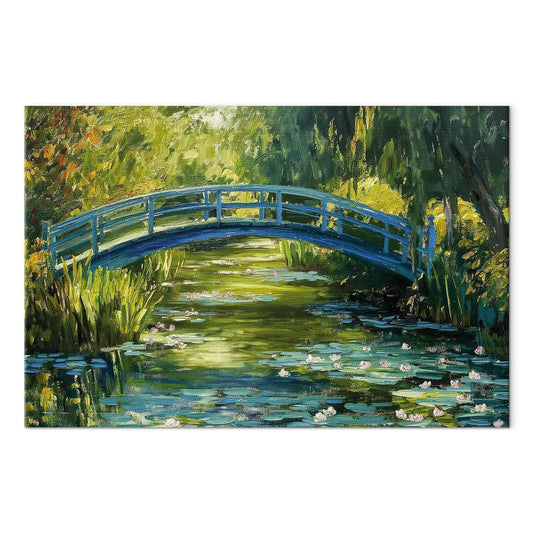 Leinwandbild - Impressionist bridge - painting of a bridge against a picturesque background
