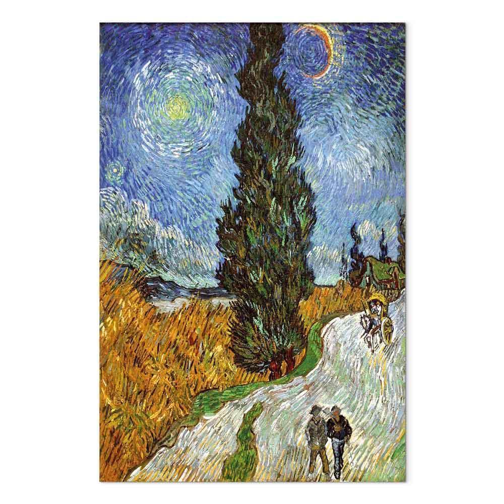 Leinwandbild - Vincent van Gogh – Road with Cypress and Star