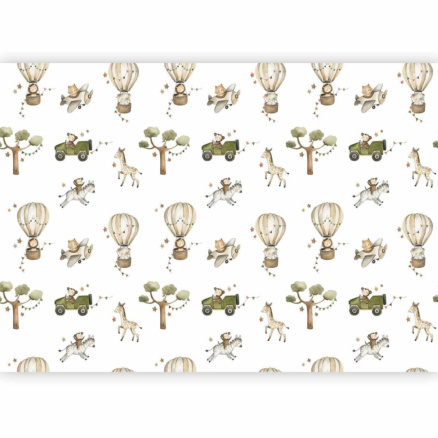 Fototapete - Africa for Toddler - Animals on Savannah in Watercolour Technique