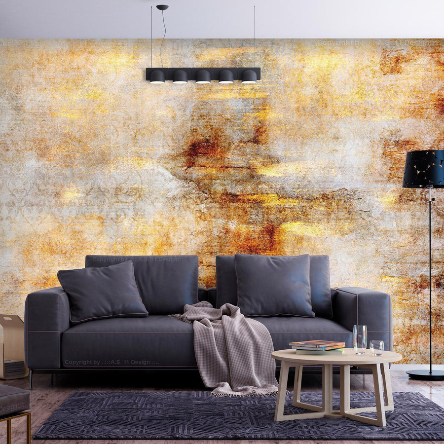 Fototapete mit goldenen Schwüngen auf dunklem Hintergrund

