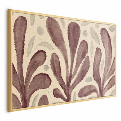 Leaves and spots poster with large trembling shapes inspired by Matisse, gold frame.