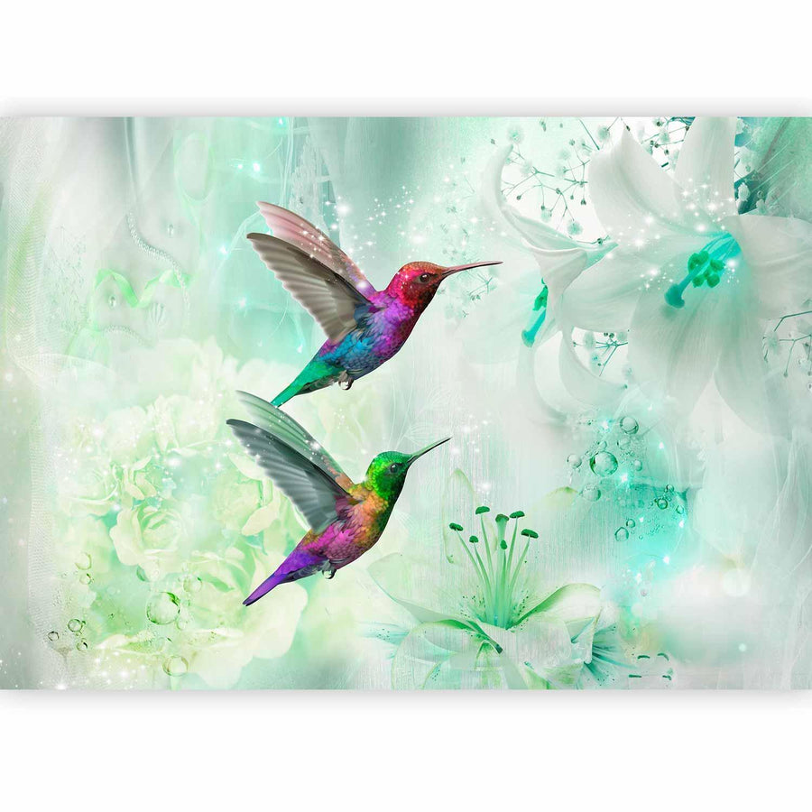 Fototapete Kolibris im Dschungel – Farbenfrohe Exotik in Grün
