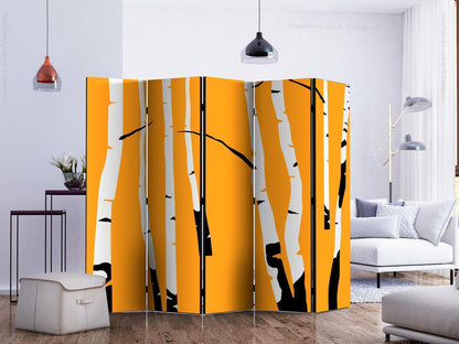 Paravent - Birches on the orange background II Artgeist