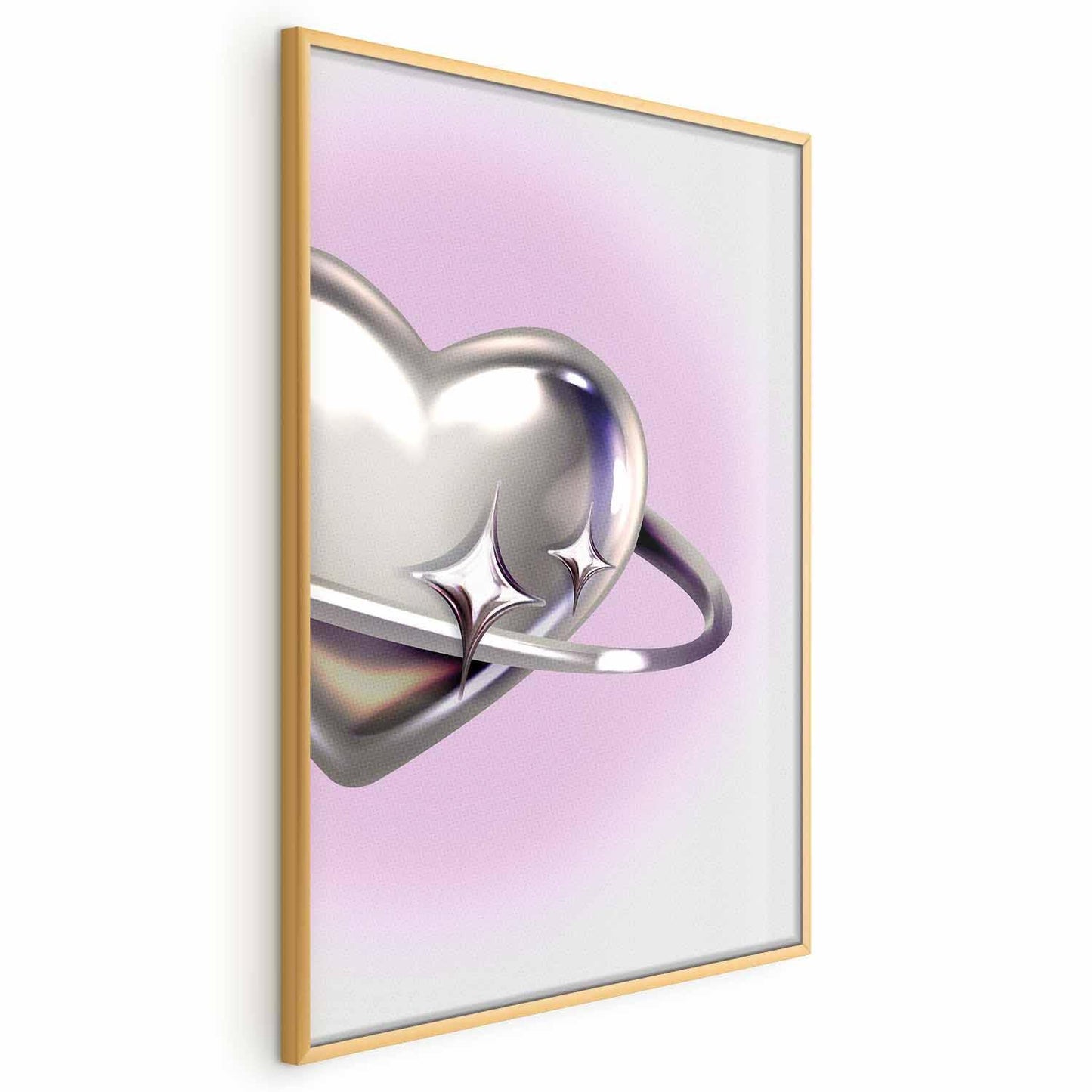 Modernes Poster – silbernes Herz auf kosmischem Hintergrund

