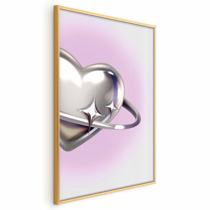 Modernes Poster – silbernes Herz auf kosmischem Hintergrund


