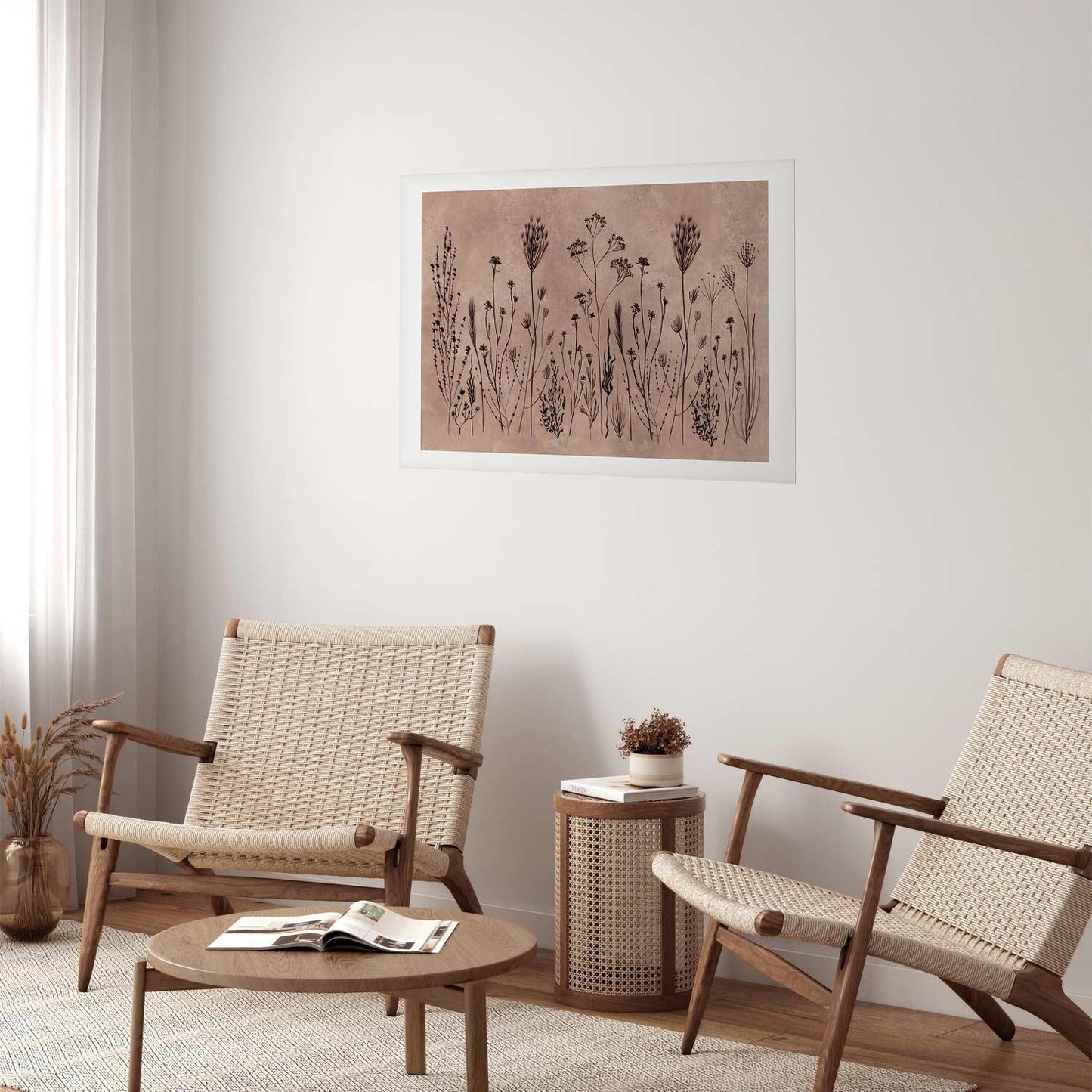 Poster - Field Flowers - black plants on a lime wash background