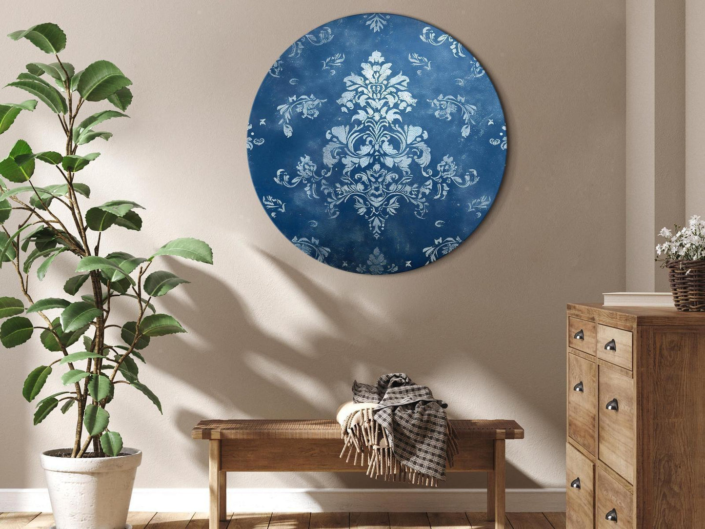 Rundes Bild - Retro Ornament: Decorative Motif in Worn Blues Artgeist
