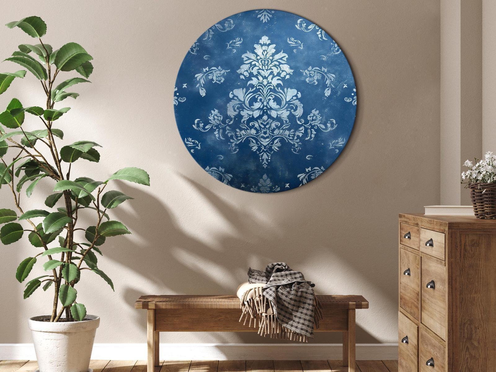 Rundes Bild - Retro Ornament: Decorative Motif in Worn Blues Artgeist