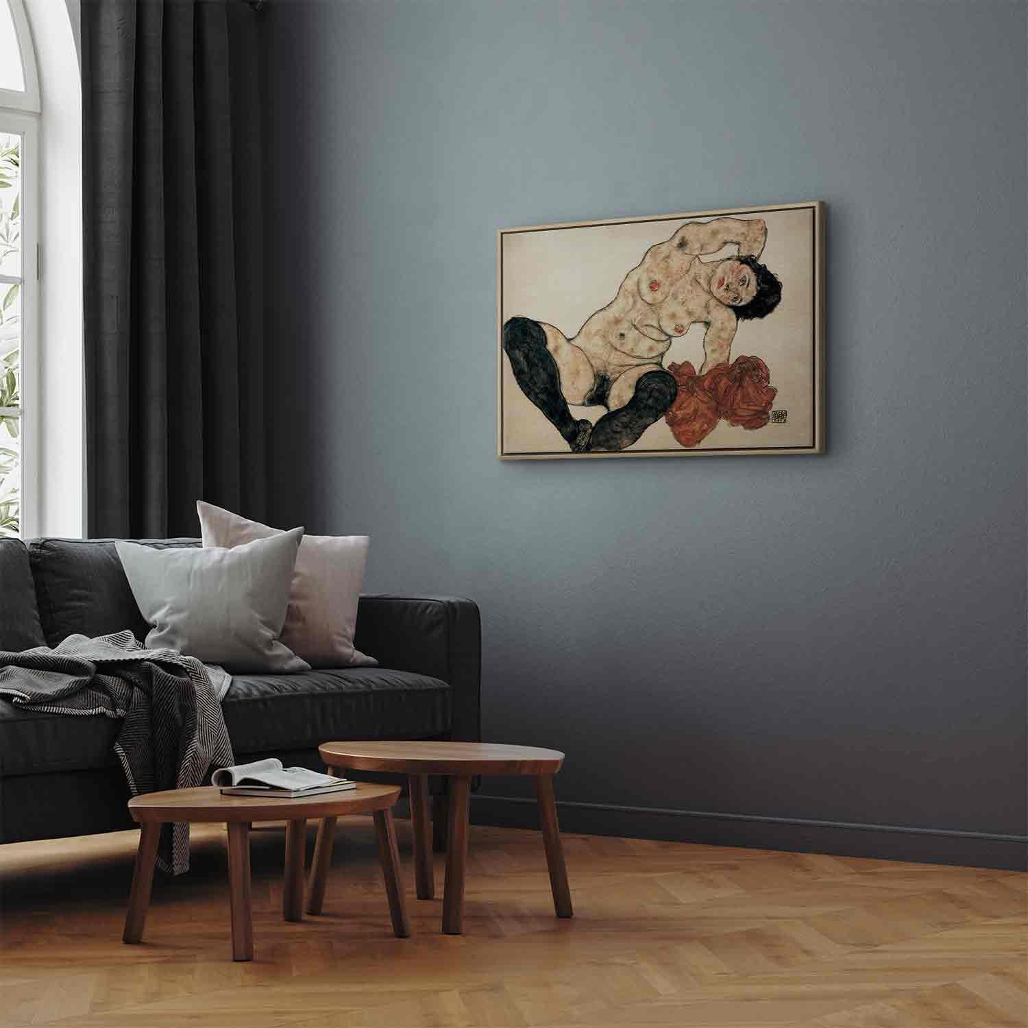 Leinwandbild - Liegender Akt mit gelbem Handtuch (Egon Schiele) Artgeist