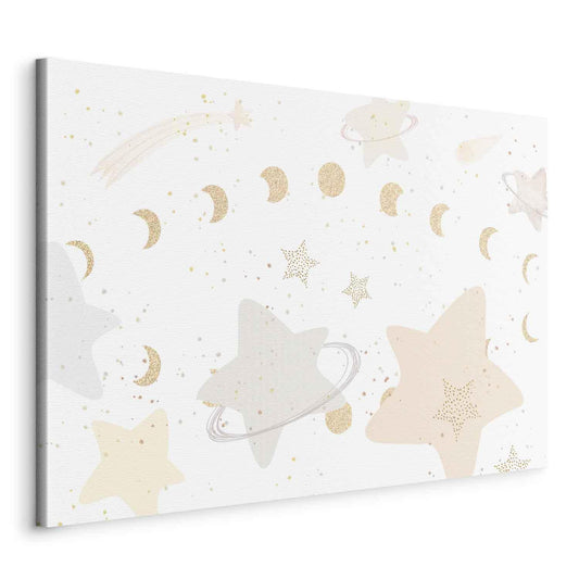 Leinwandbild - Fairy-Tale Galaxy - Phases of the Moon in Yellow Tones Among Stars in Beige and Ash Colors with Stardust Artgeist