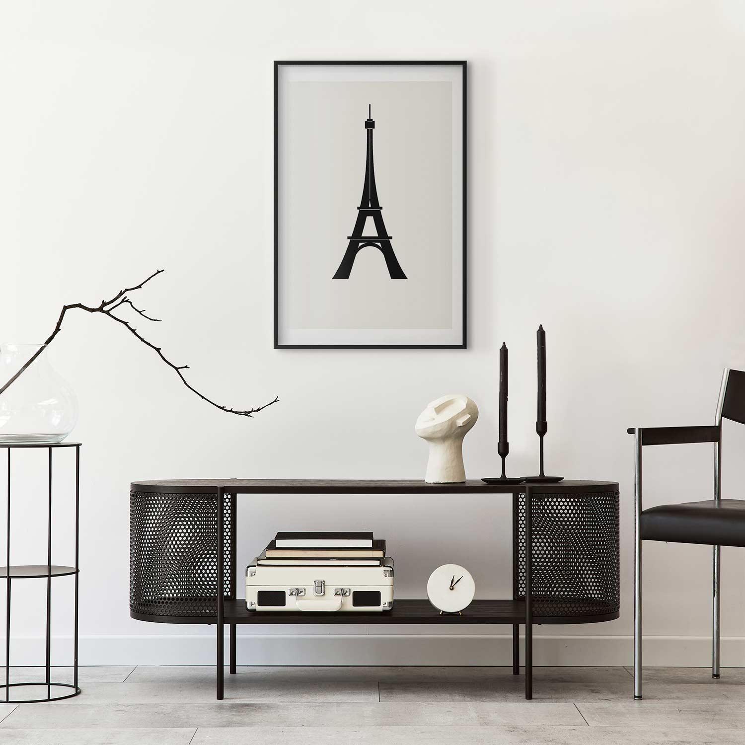 Poster - Eiffel Tower Simple Black-and-White Graphic Artgeist