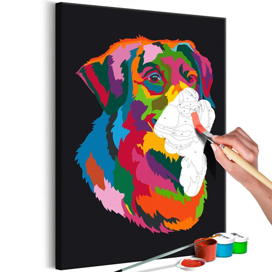 Wandbild zum Ausmalen - Bunter Hund Malen nach Zahlen Set
