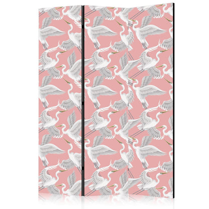 Paravent - Pastel birds - a delicate pattern of white and grey herons on a light pink background