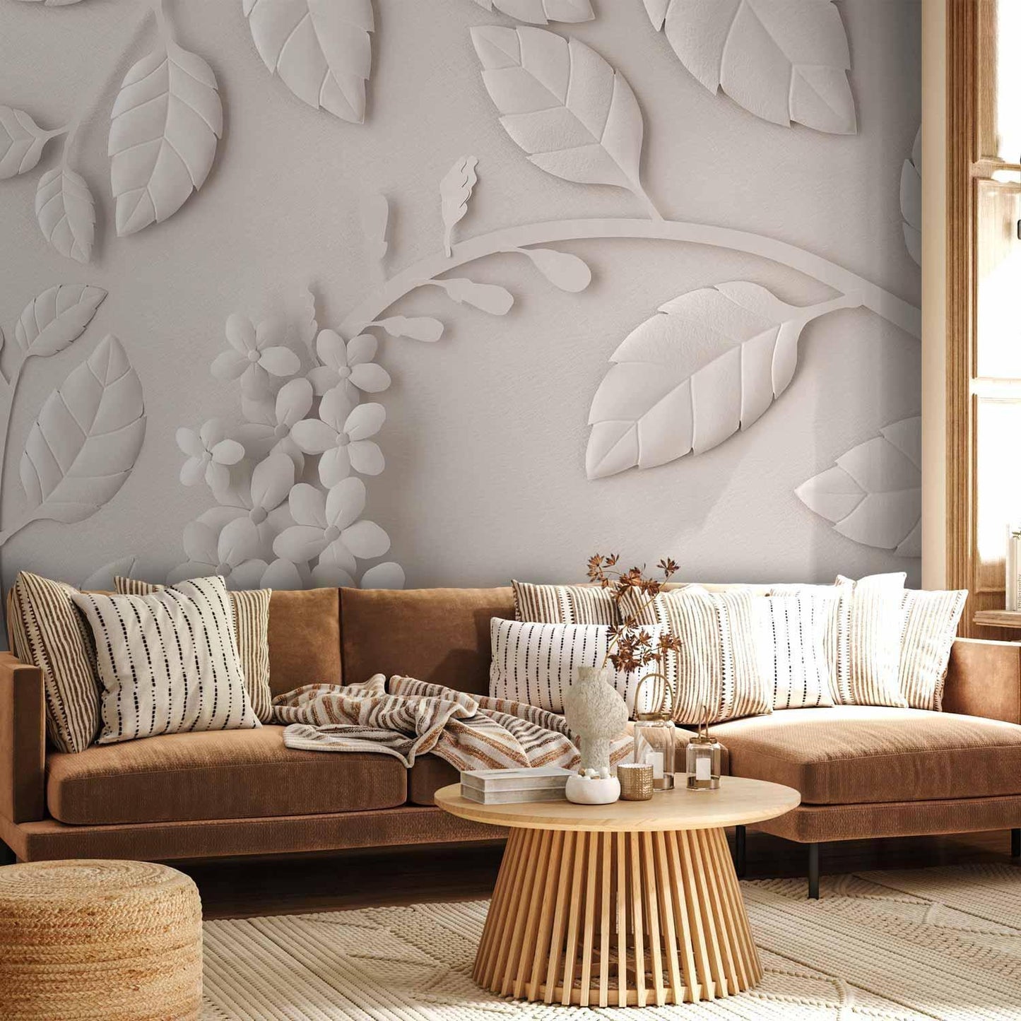 Fototapete „Paper Flowers Cream“ – Sanfte Blüten in eleganter Papieroptik