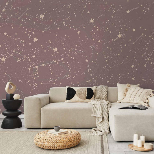 Fototapete - Night Sky - Artistic Constellations and Stars in Pastel Shades Artgeist