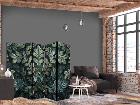 Paravent - Dark Green Victorian Leaves - Botanical Carved Composition Artgeist