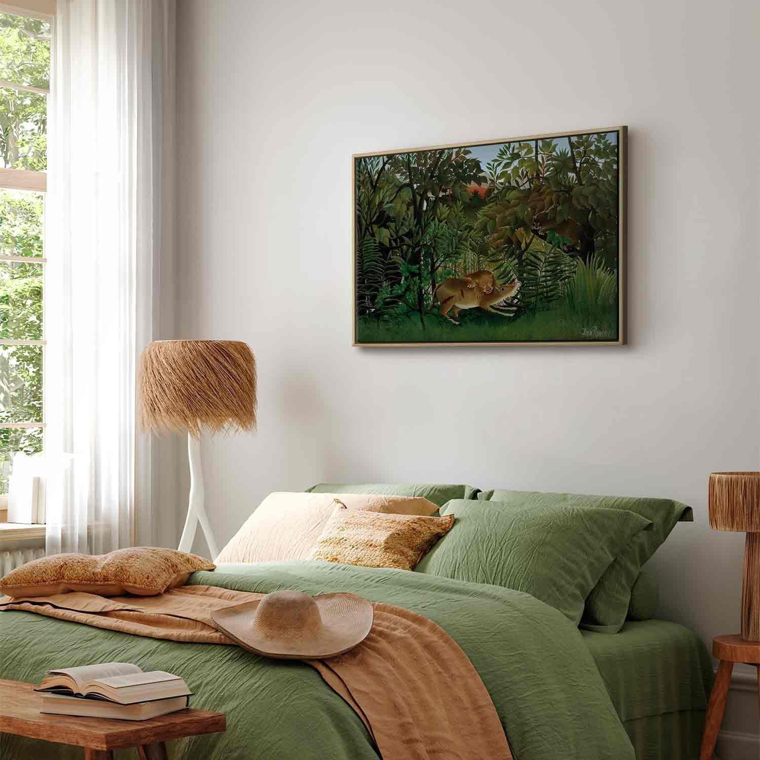 Leinwandbild - Le Lion ayant faim se jette sur l'Antilope (Henri Rousseau) Artgeist
