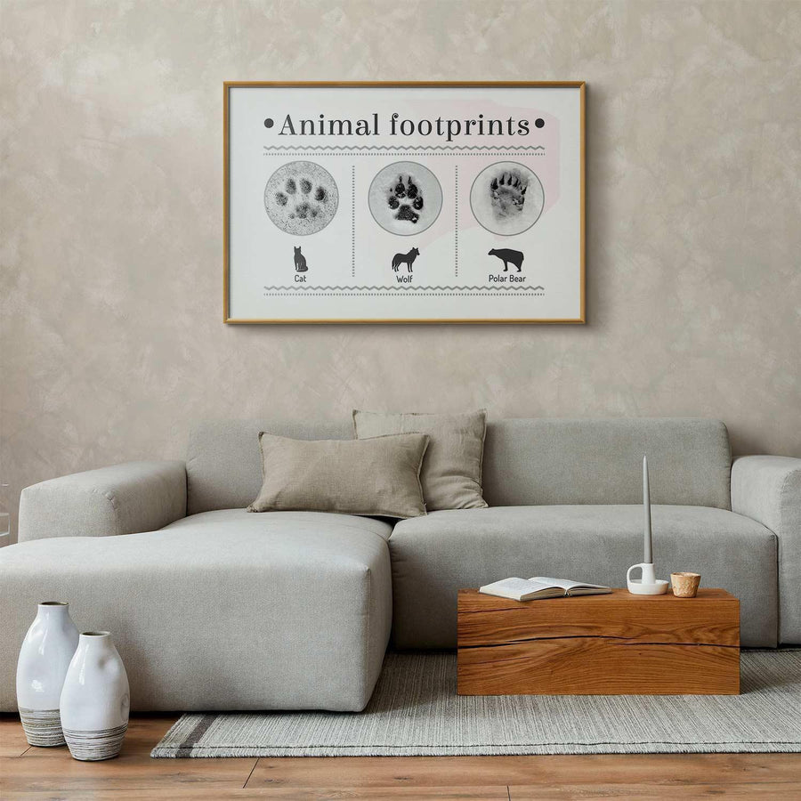 Animal paw prints poster in living room setting.