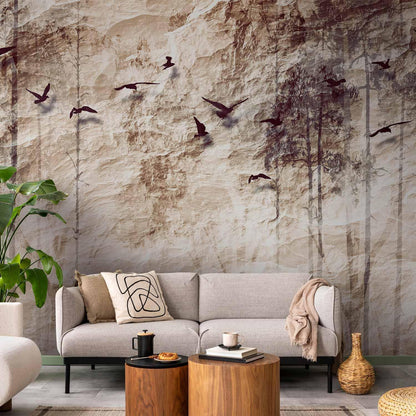 Fototapete - Papier Natur Vintage Textur mit Waldmotiv
