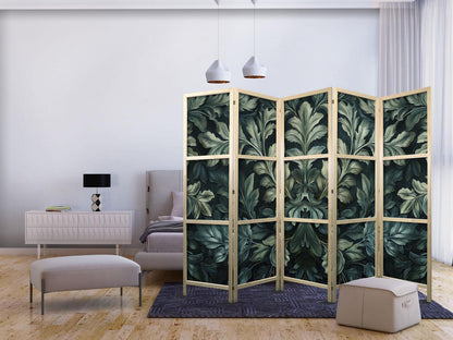 Japanischer Paravent - Dark Green Victorian Leaves - Botanical Carved Composition Artgeist