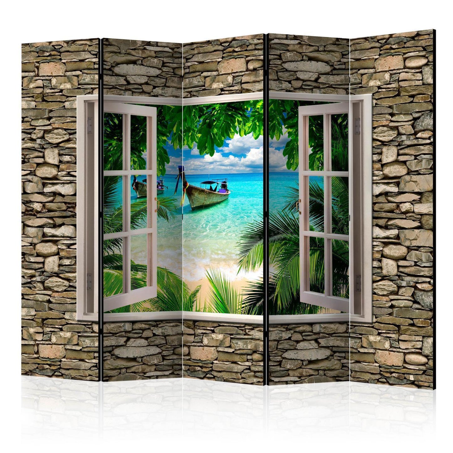 Paravent - Tropischer Strand (Blick aus dem Fenster)