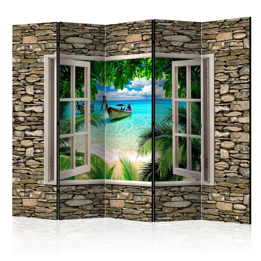 Paravent - Tropischer Strand (Blick aus dem Fenster)