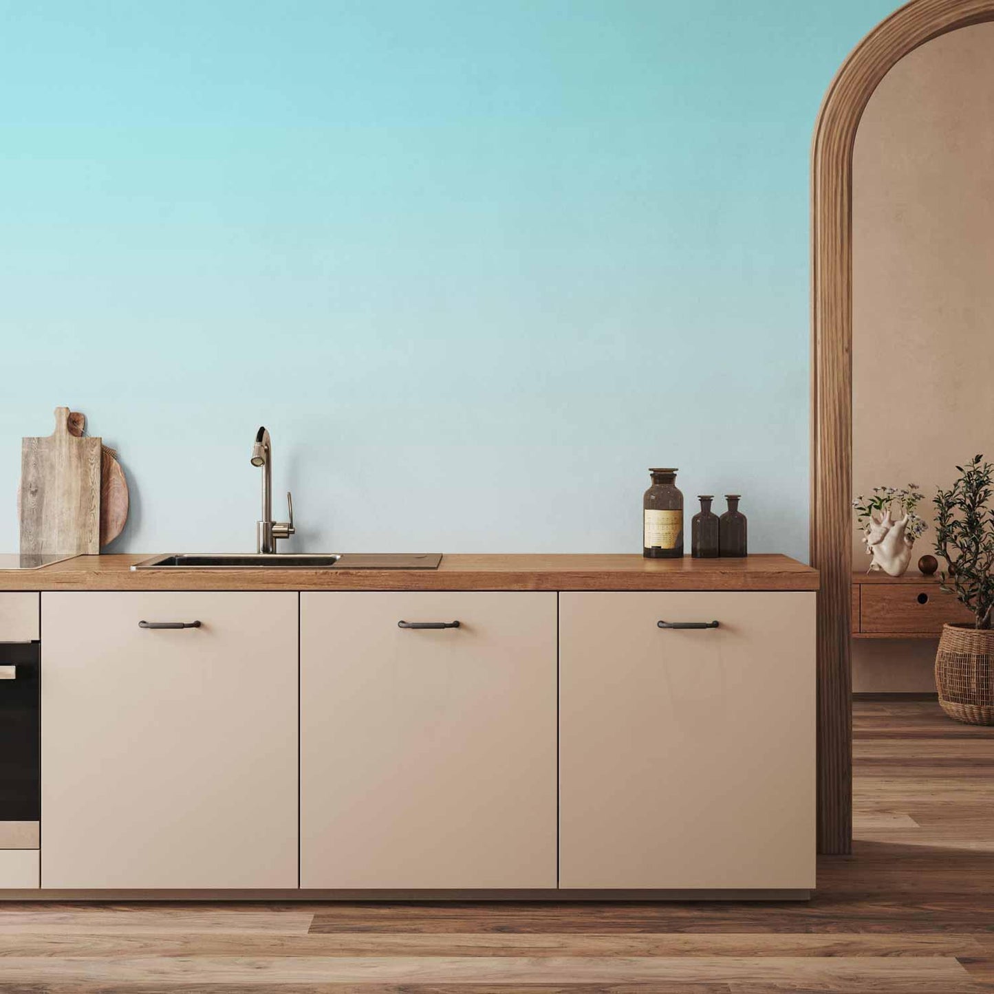 Fototapete Summer Morning – Farbverlauf von Hellblau zu Rosa