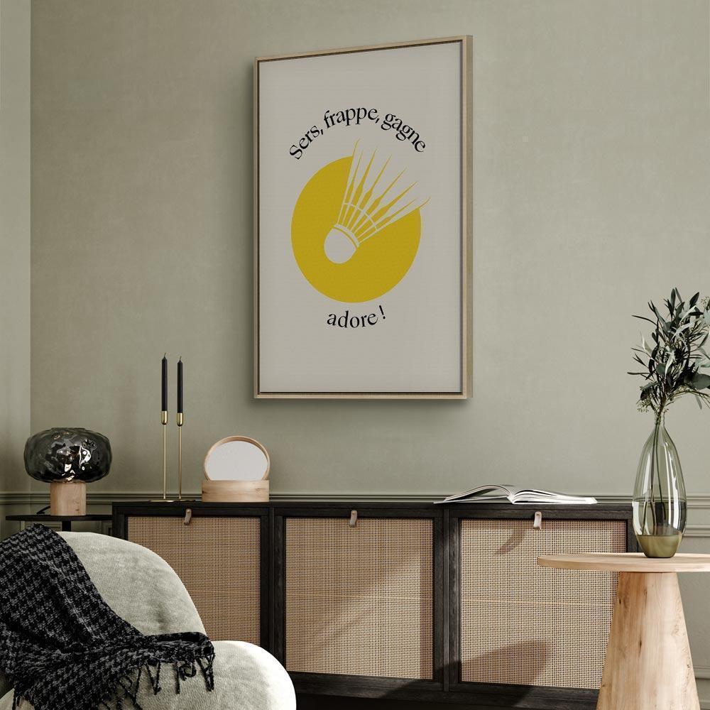 Leinwandbild - Badminton Shuttlecock on a Yellow Circle Background