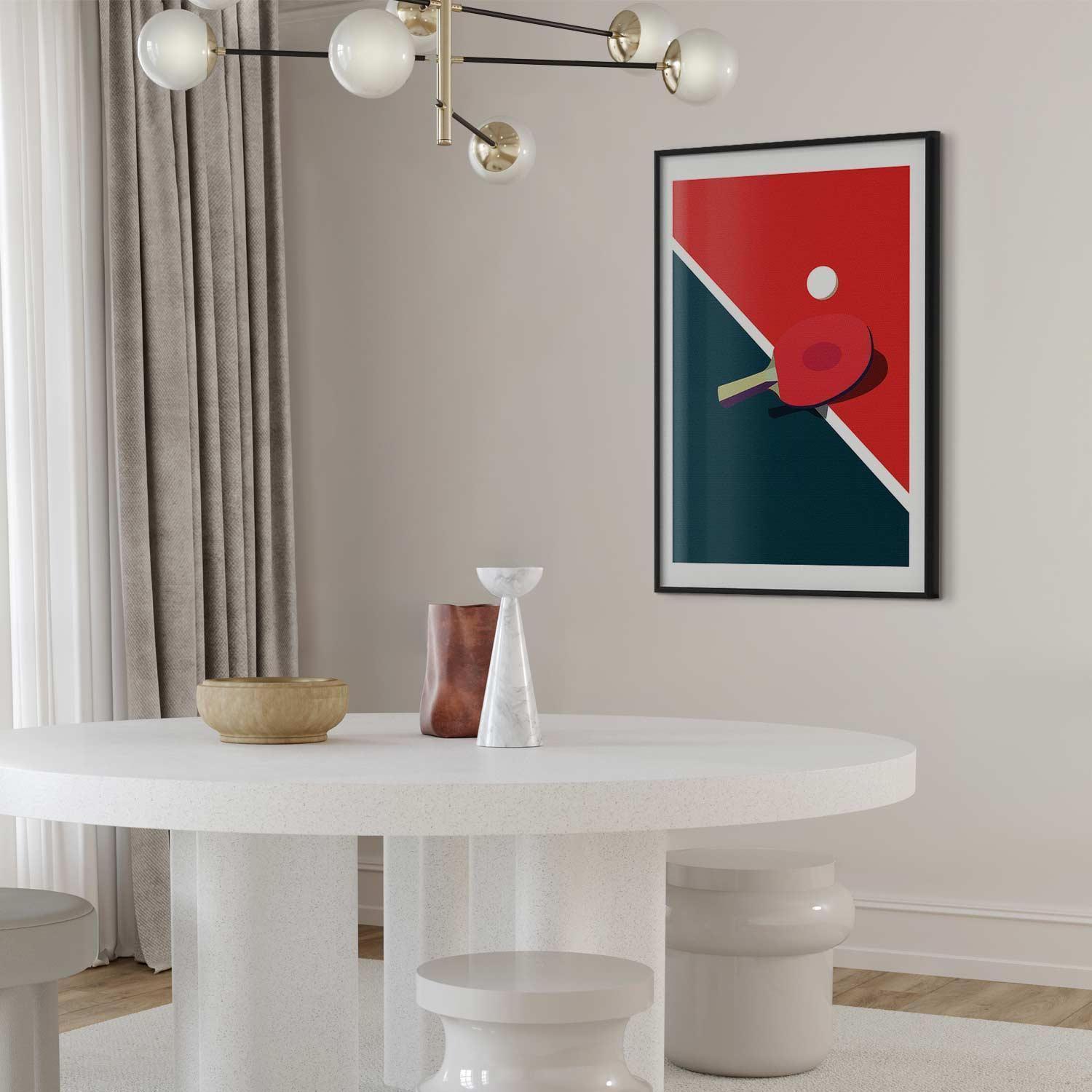 Poster - Table Tennis - Ball and Racket on a Table Artgeist