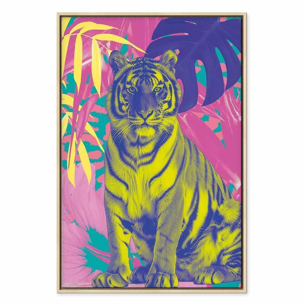 Leinwandbild - Colorful Tiger - Intense Colors of a Tiger Surrounded by Tropical Plants