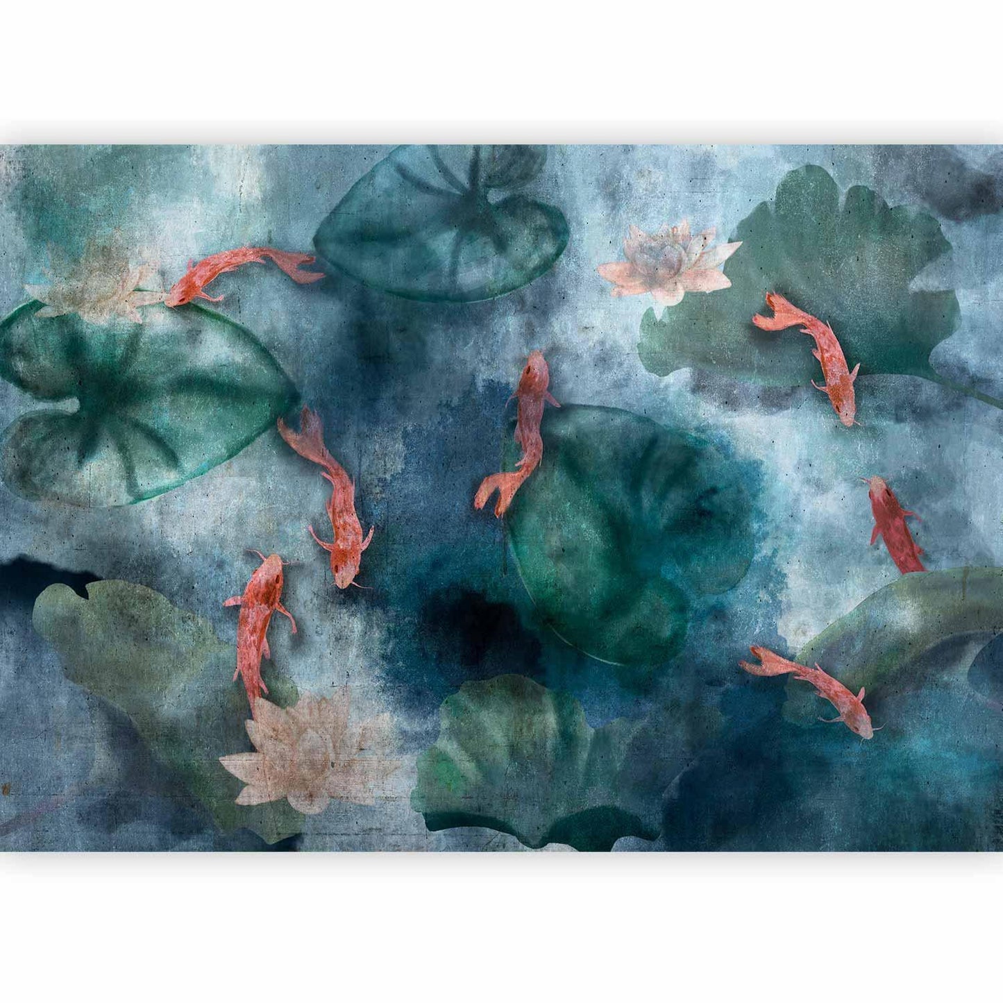 Fototapete „Teichidylle mit Fischen“ – Wasserpflanzen & Fischmotiv für entspannte Räume