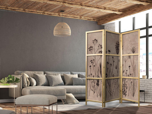 Japanischer Paravent - Plant Vintage - Delicate Field Flowers on a Background in Lime Wash Technique