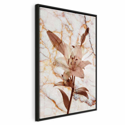 Leinwandbild - Elegance of a Flower (1-part) - Delicate Lily on Marble in Sepia