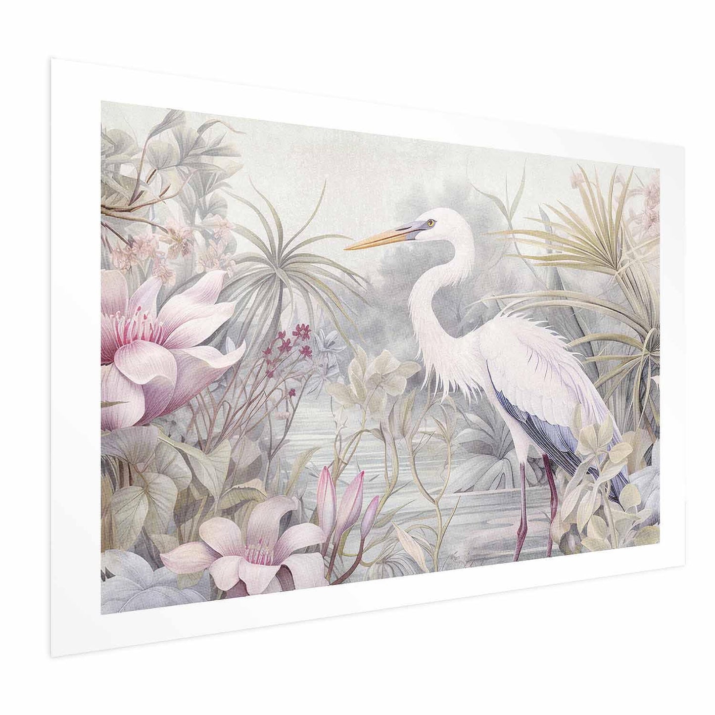 Poster - Heron Wading in a Pond - illustration in light colors