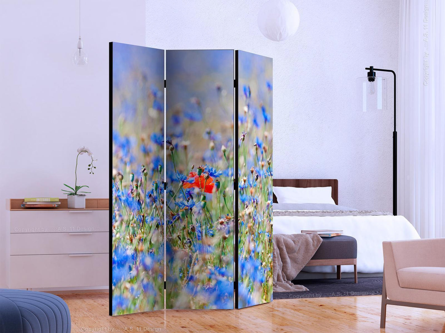 Paravent - A sky-colored meadow - cornflowers Artgeist