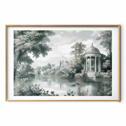 Poster - Landscape with a Park and Lake in Retro Greens