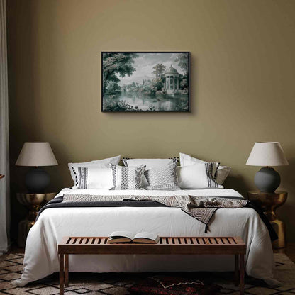 Leinwandbild - View of the Park and Lake Retro Vintage Landscape in Greens